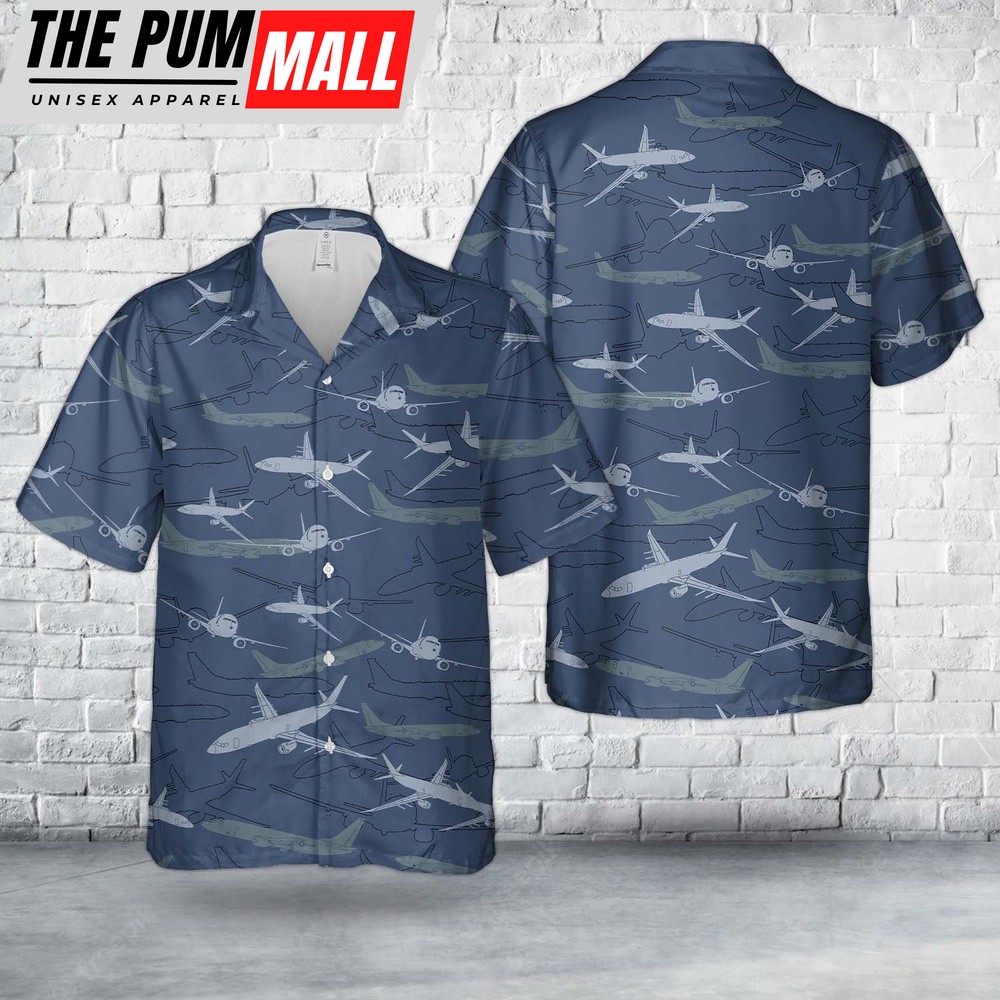 Us Navy Hawaiian Shirt, US Navy Boeing P-8A Poseidon Silhouettes Hawaiian Shirt, Military Hawaiian Shirt