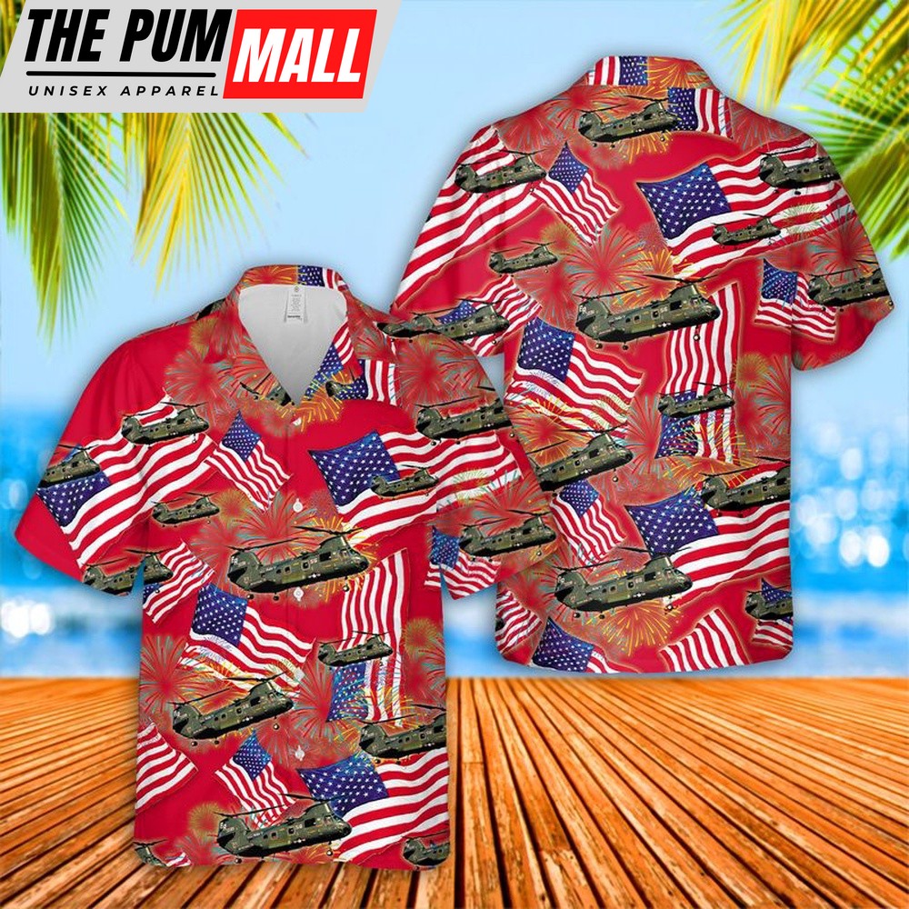 Us Navy Hawaiian Shirt, US Navy Boeing Vertol CH-46 Sea Knight 4th Of July Hawaiian Shirt, Military Hawaiian Shirt