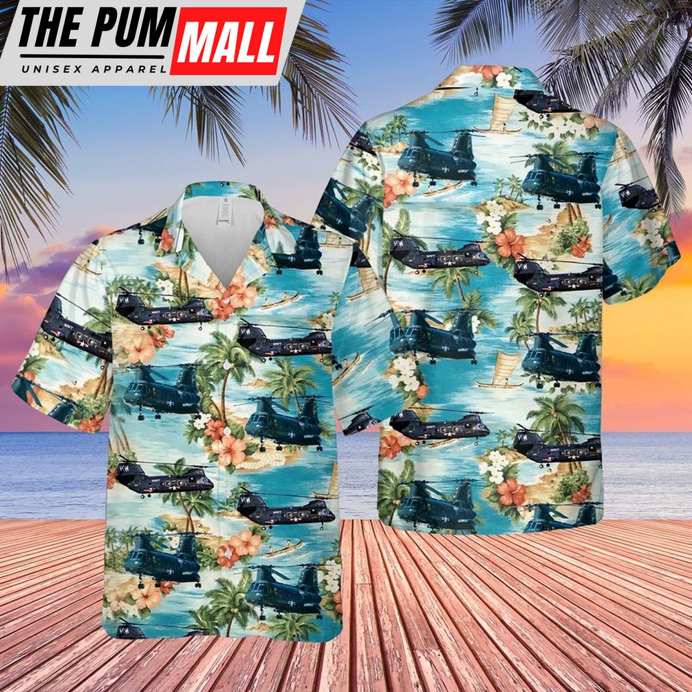 Us Navy Hawaiian Shirt, US Navy Boeing Vertol CH-46 Sea Knight Hawaiian Shirt, Military Hawaiian Shirt