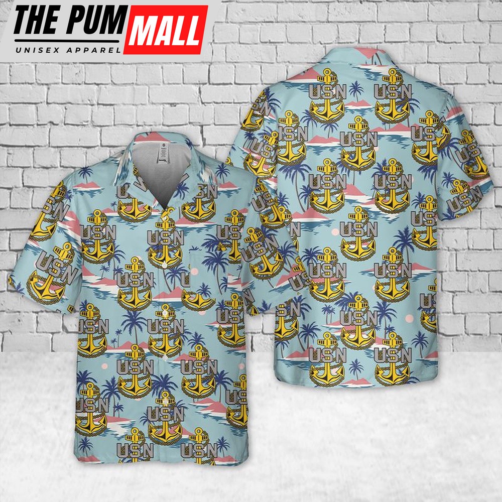 Us Navy Hawaiian Shirt, US Navy Chief Petty Officer Chief’s Fouled Anchor Pocket Hawaiian Shirt, Military Hawaiian Shirt