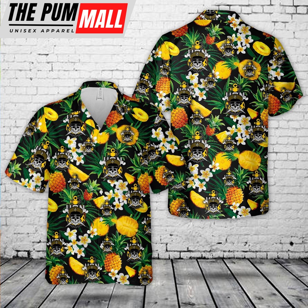 Us Navy Hawaiian Shirt, US Navy Chief Skull and Cross Bones anchor Hawaiian Shirt, Military Hawaiian Shirt