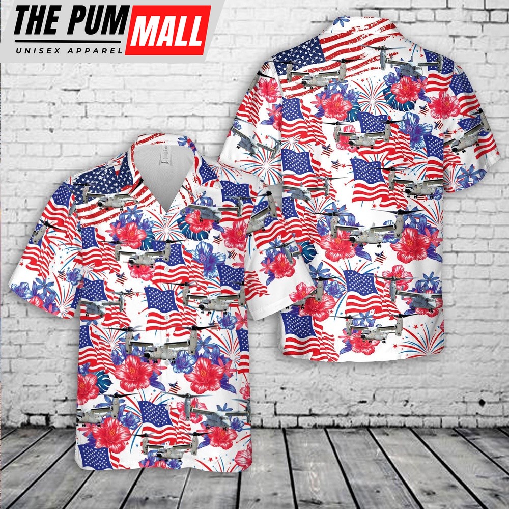 Us Navy Hawaiian Shirt, US Navy CMV-22B logistics aircraft, 4th Of July Hawaiian Shirt, Military Hawaiian Shirt