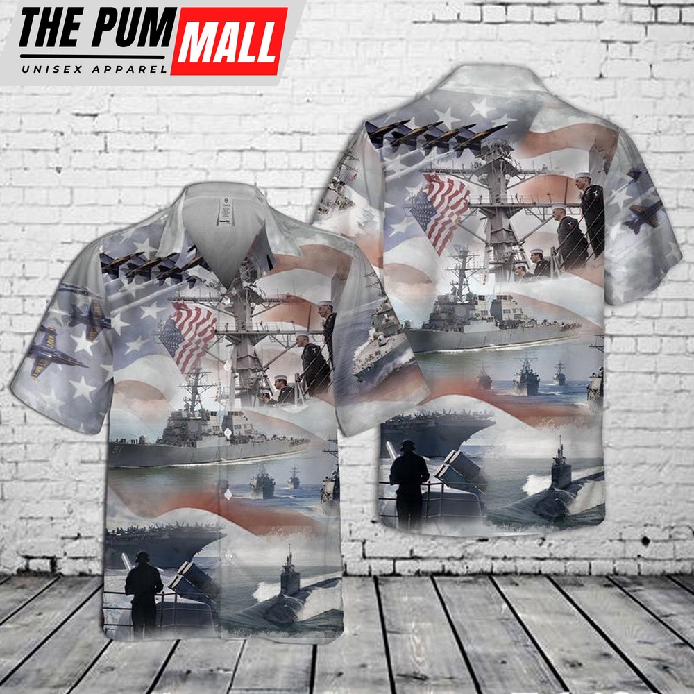 Us Navy Hawaiian Shirt, US Navy Collage Pocket Hawaiian Shirt, Military Hawaiian Shirt