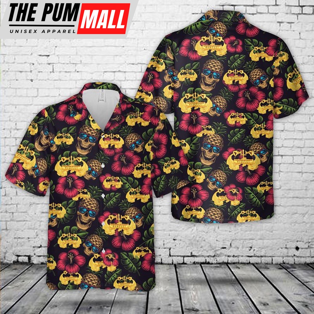 Us Navy Hawaiian Shirt, US Navy Deep Submergence insignia Officer badge Hawaiian Shirt, Military Hawaiian Shirt