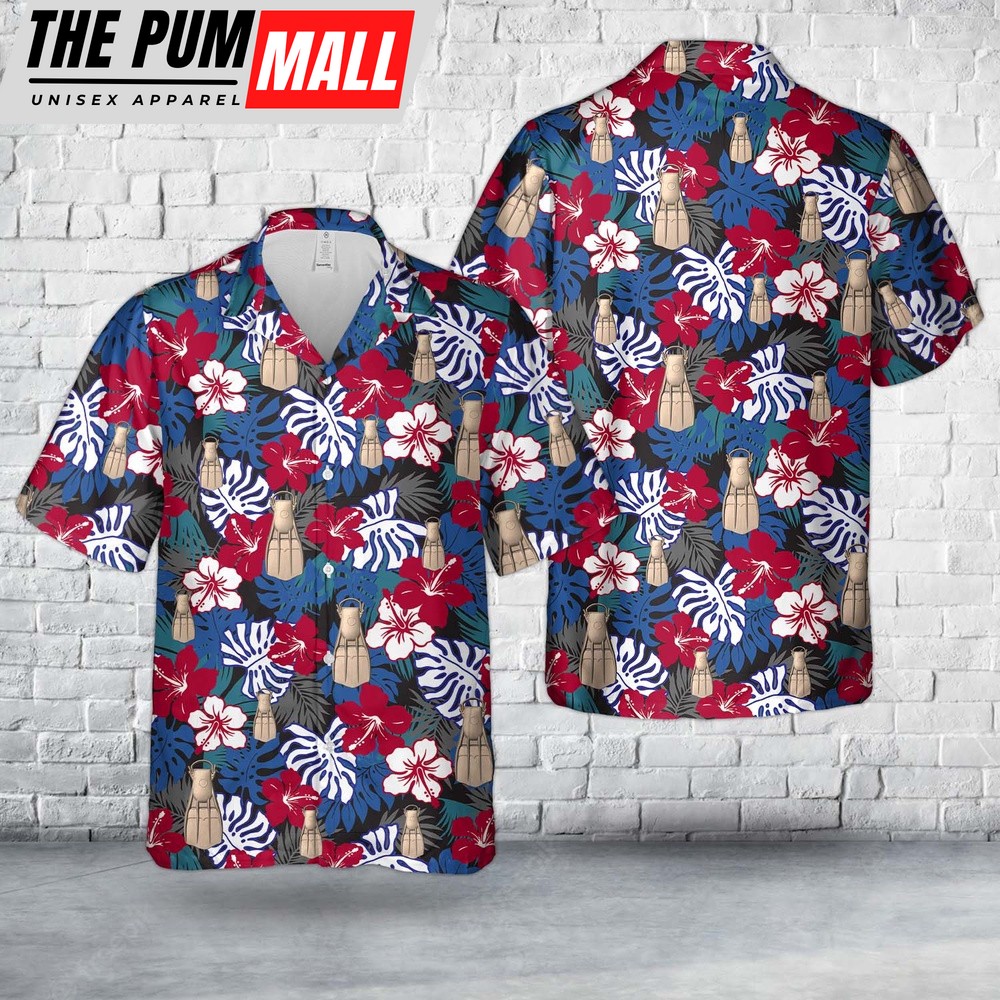 Us Navy Hawaiian Shirt, US Navy Diver Fin Hawaiian Shirt, Military Hawaiian Shirt