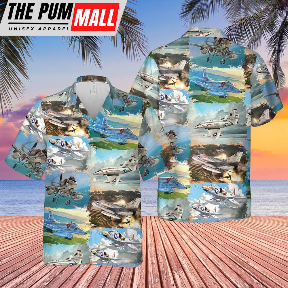 Us Navy Hawaiian Shirt, US Navy Douglas A-4 Skyhawk Hawaiian Shirt_9459, Military Hawaiian Shirt