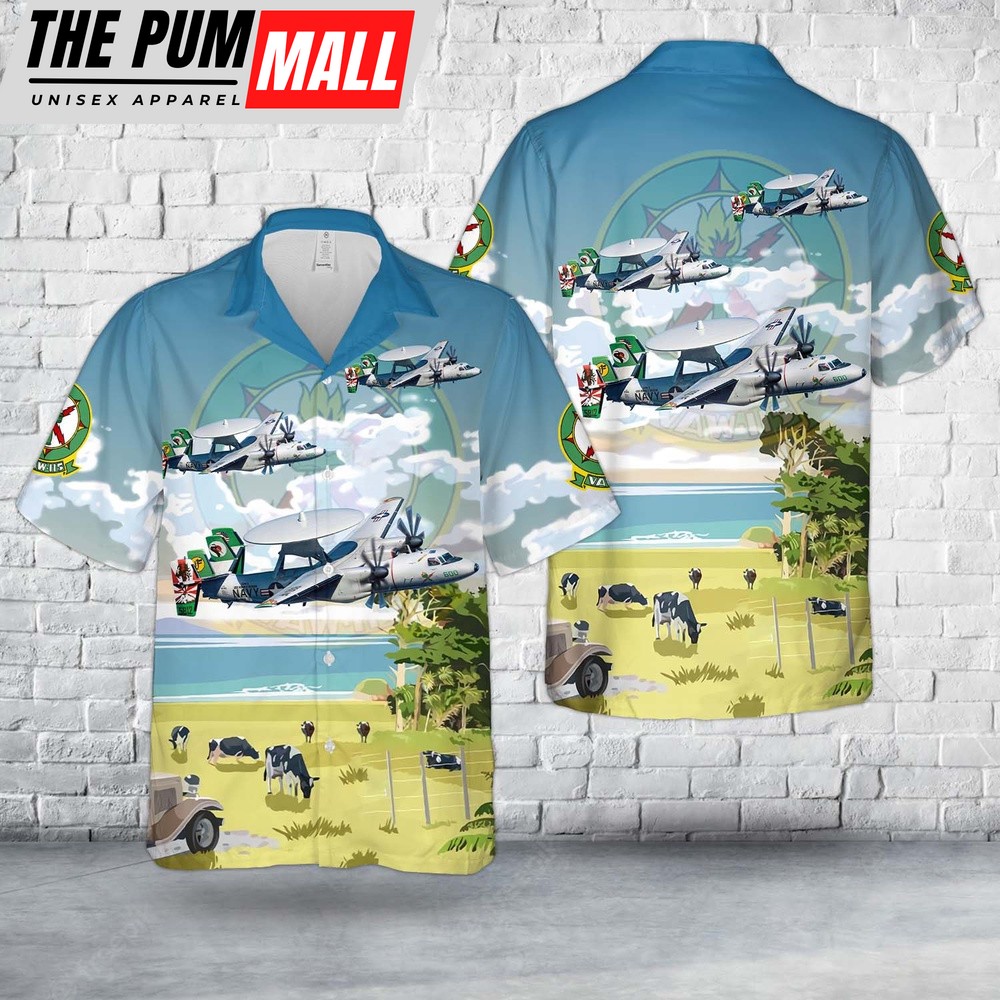 Us Navy Hawaiian Shirt, US Navy E-2C Hawkeye VAW-115 Liberty Bells Hawaiian Shirt, Military Hawaiian Shirt
