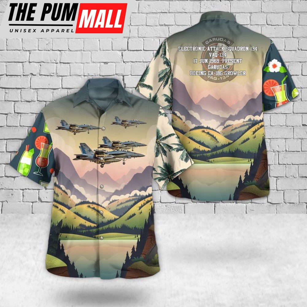 Us Navy Hawaiian Shirt, US Navy EA-18G Growler of VAQ-134 Garudas Hawaiian Shirt, Military Hawaiian Shirt