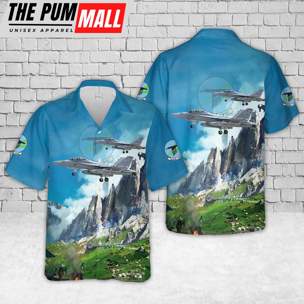 Us Navy Hawaiian Shirt, US Navy EA-18G Growler Of VAQ-135 Black Ravens Hawaiian Shirt, Military Hawaiian Shirt