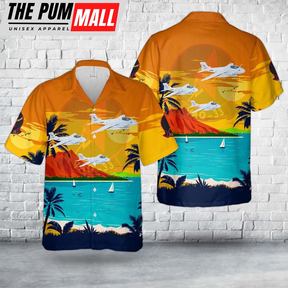 Us Navy Hawaiian Shirt, US Navy Electronic warfare squadron VAQ-33 Firebirds EA-6A Intruders Hawaiian Shirt, Military Hawaiian Shirt