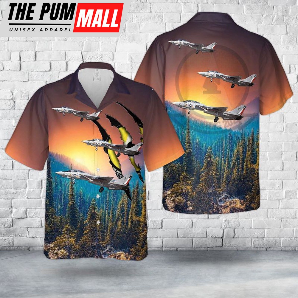 Us Navy Hawaiian Shirt, US Navy F-14 Tomcat Of VF-202 Superheats Hawaiian Shirt, Military Hawaiian Shirt