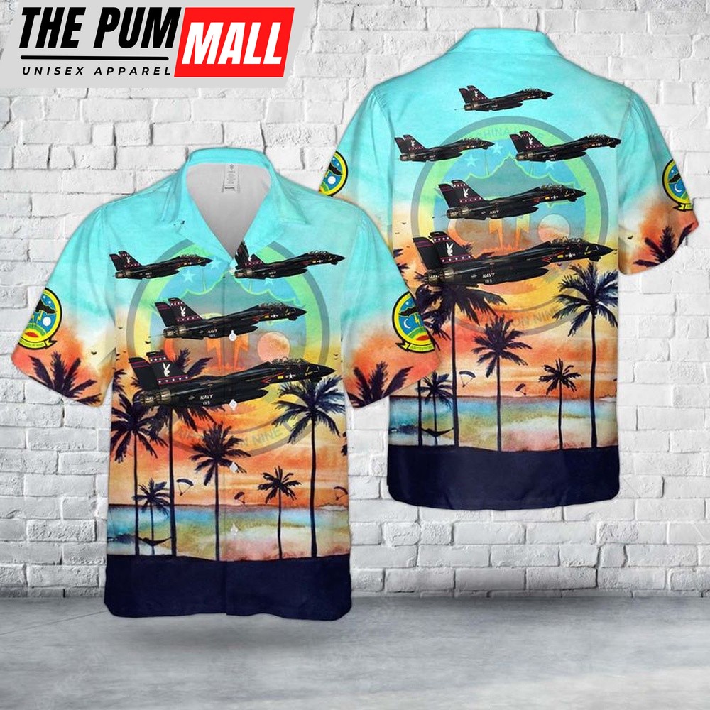 Us Navy Hawaiian Shirt, US Navy F-14 VX-9 Vandy 1 Black Bunny Hawaiian Shirt, Military Hawaiian Shirt