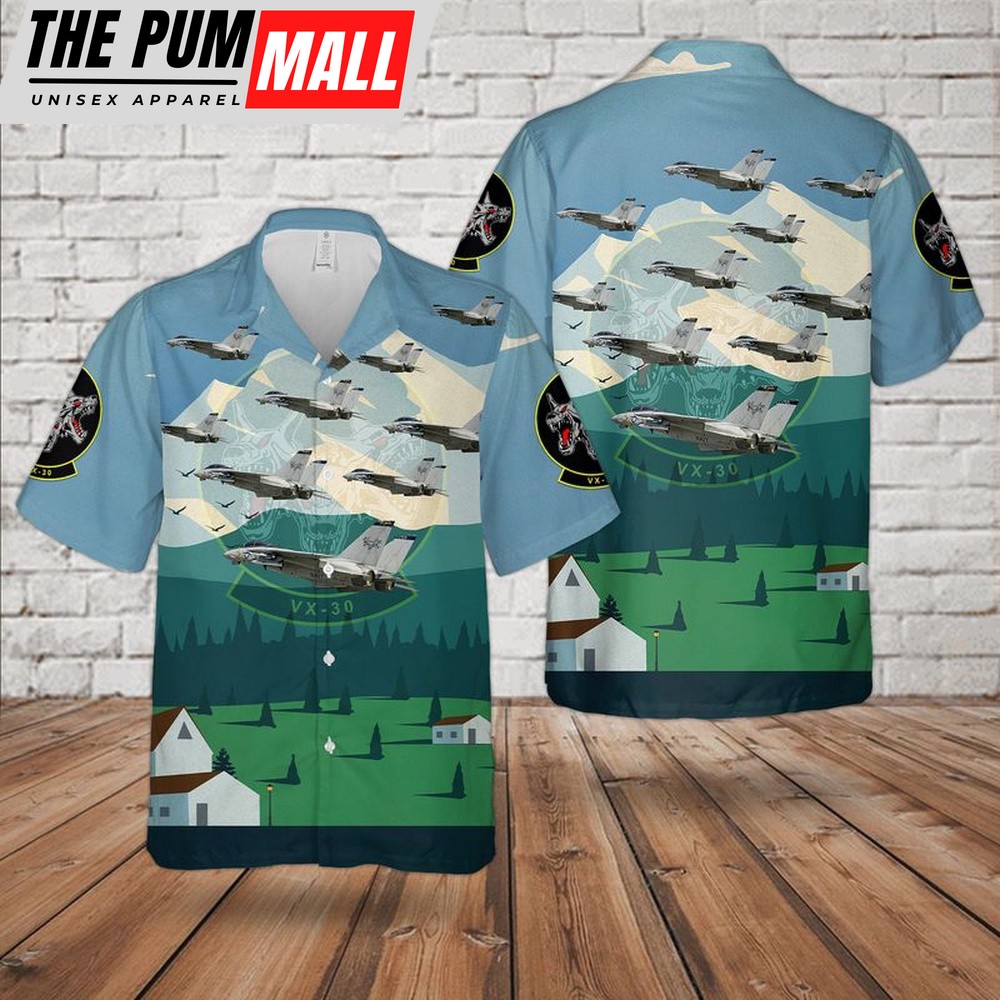 Us Navy Hawaiian Shirt, US Navy F-14A Tomcat 158623 of VX-30 Bloodhounds Hawaiian Shirt, Military Hawaiian Shirt