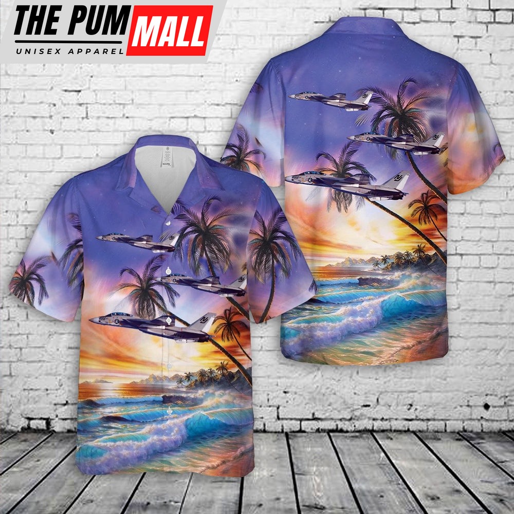 Us Navy Hawaiian Shirt, US Navy F-14A Tomcat 159605 of VF-124 NJ-466 Hawaiian Shirt, Military Hawaiian Shirt