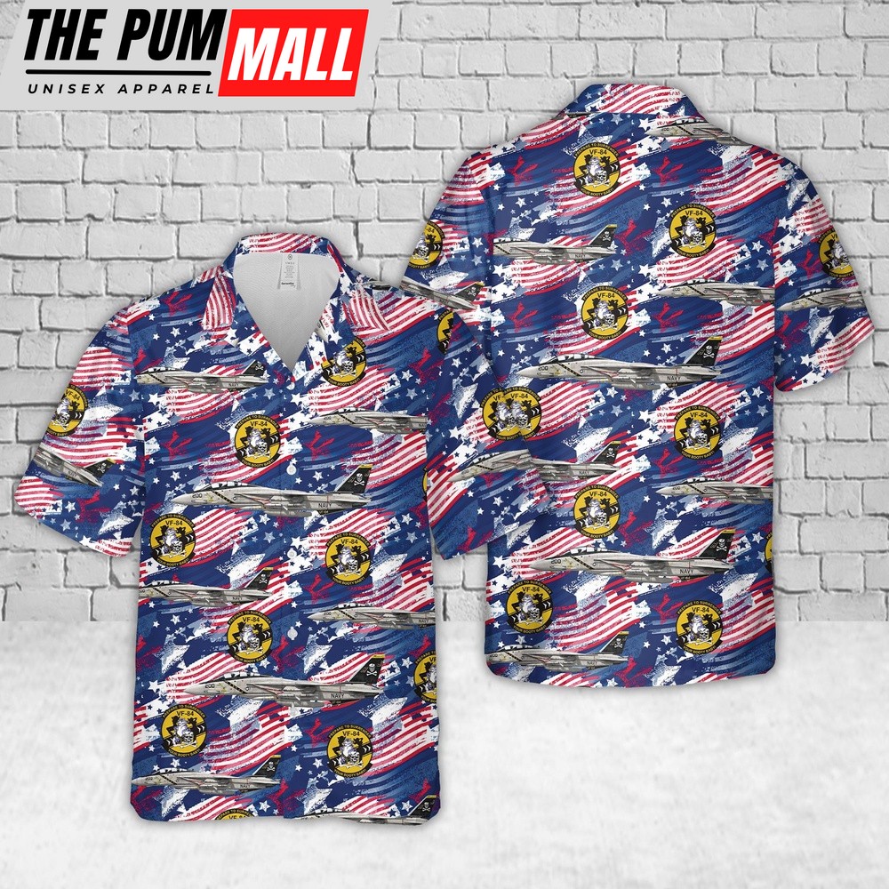 Us Navy Hawaiian Shirt, US Navy F-14A Tomcat Of VF-84 Jolly Rogers, 4th Of July Hawaiian Shirt, Military Hawaiian Shirt