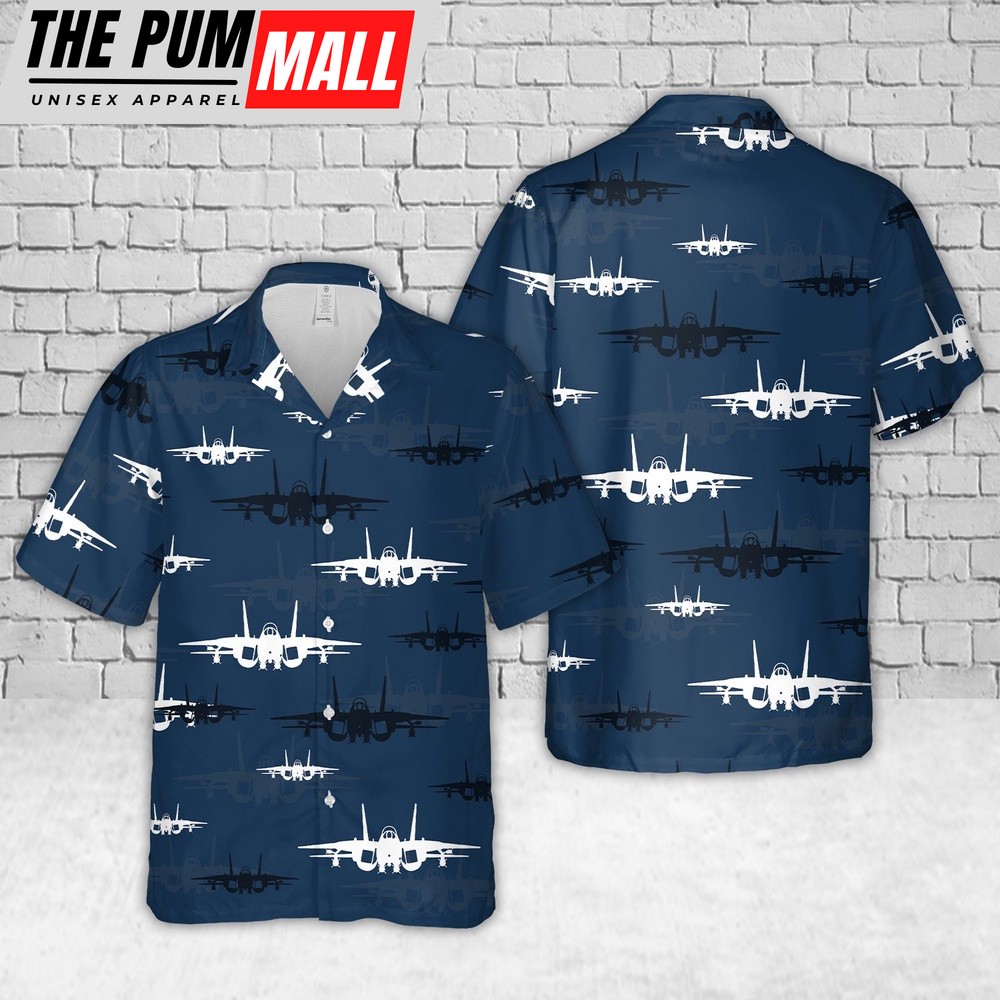 Us Navy Hawaiian Shirt, US Navy F-14A Tomcat Silhouette Hawaiian Shirt, Military Hawaiian Shirt
