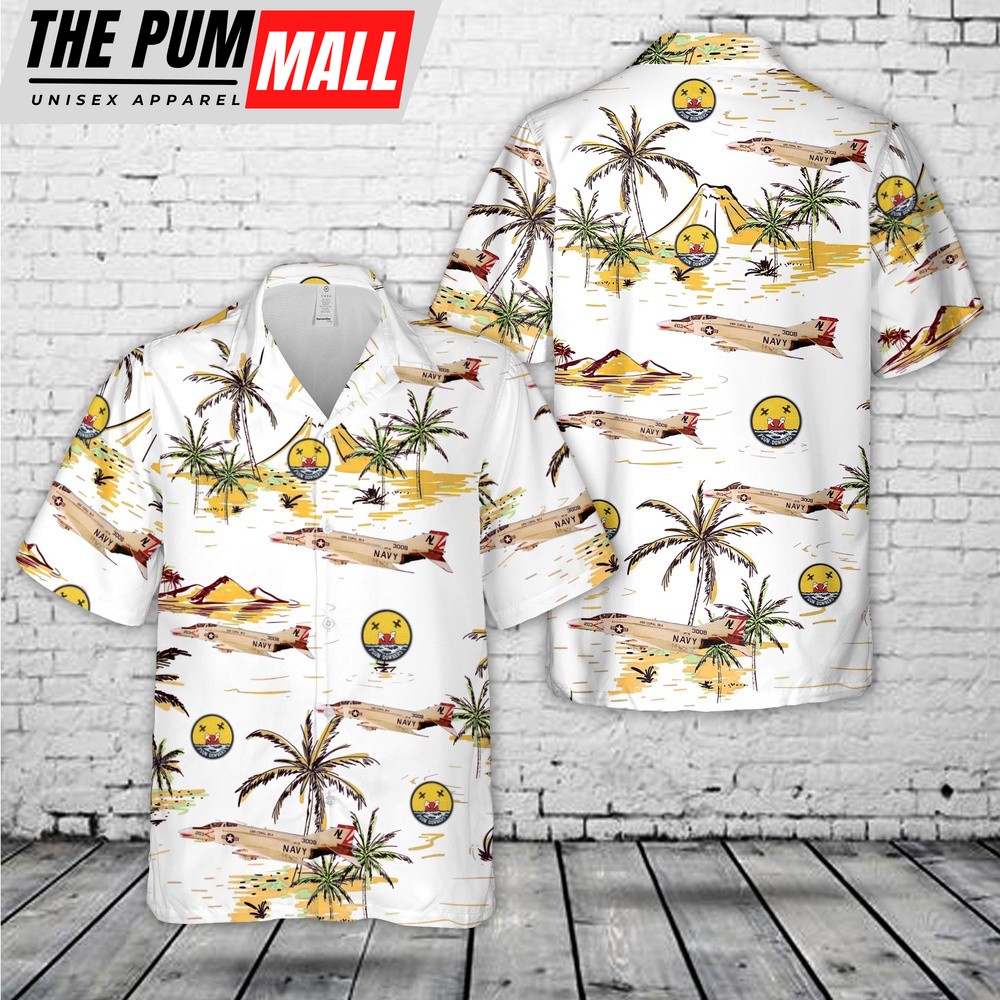 Us Navy Hawaiian Shirt, US Navy F-4B Phantom II of VF-111 Sundowners Hawaiian Shirt, Military Hawaiian Shirt