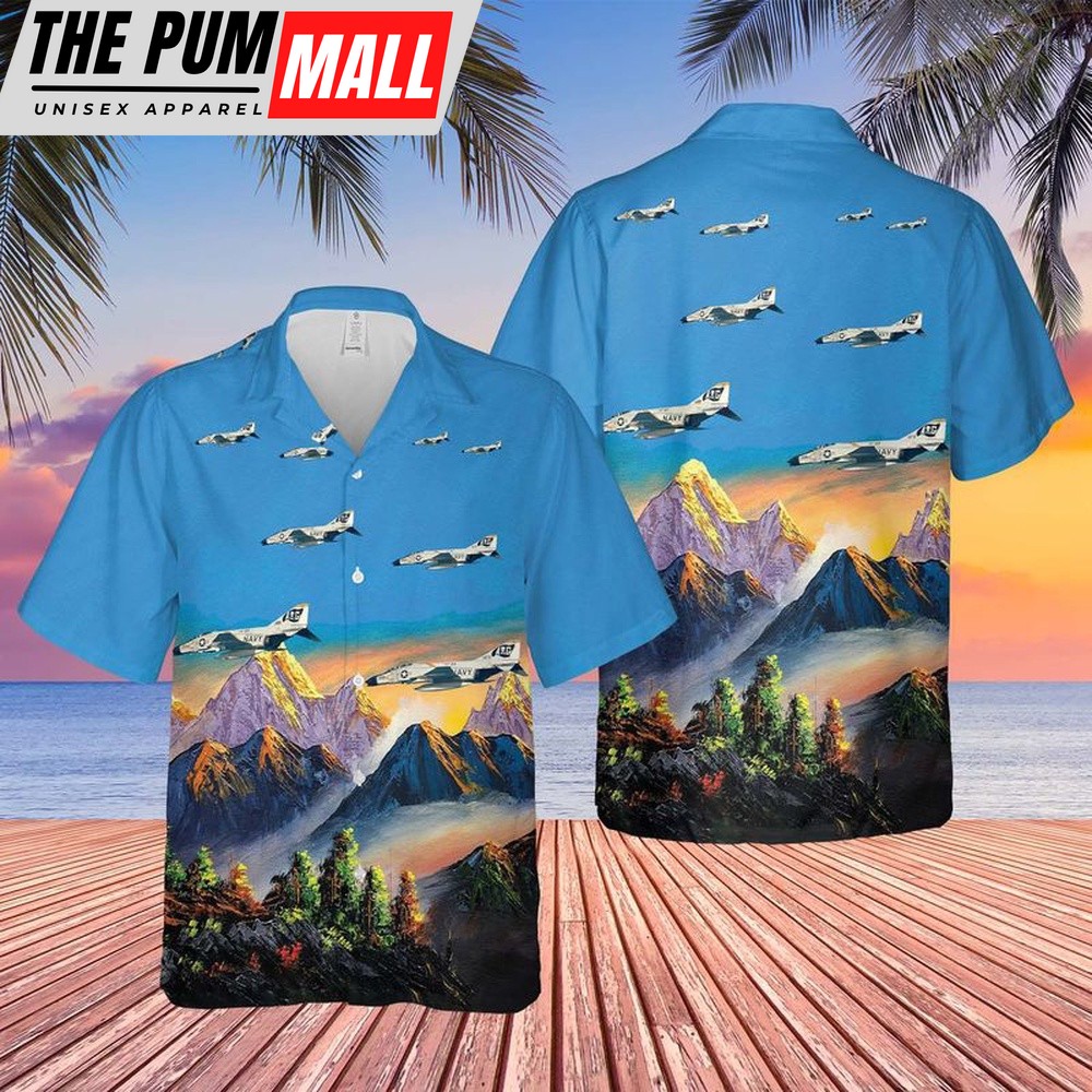 Us Navy Hawaiian Shirt, US Navy F-4Bs of VF-84 Jolly Rogers Hawaiian Shirt, Military Hawaiian Shirt