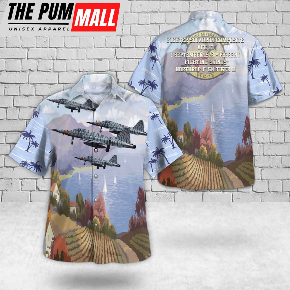 Us Navy Hawaiian Shirt, US Navy F-5N Tiger II Of VFC-13 Fighting Saints Hawaiian Shirt, Military Hawaiian Shirt