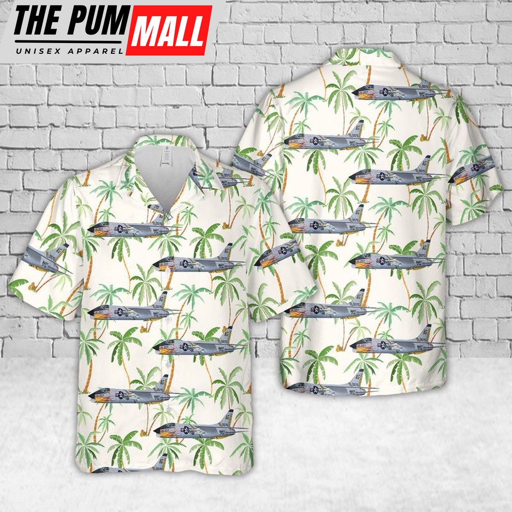Us Navy Hawaiian Shirt, US Navy F-8C Crusader Of VF-84 Jolly Rogers Hawaiian Shirt, Military Hawaiian Shirt