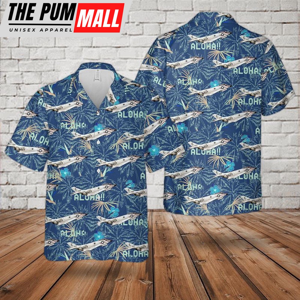 Us Navy Hawaiian Shirt, US Navy F3H-2M Of VF-61 Jolly Rogers Hawaiian Shirt, Military Hawaiian Shirt