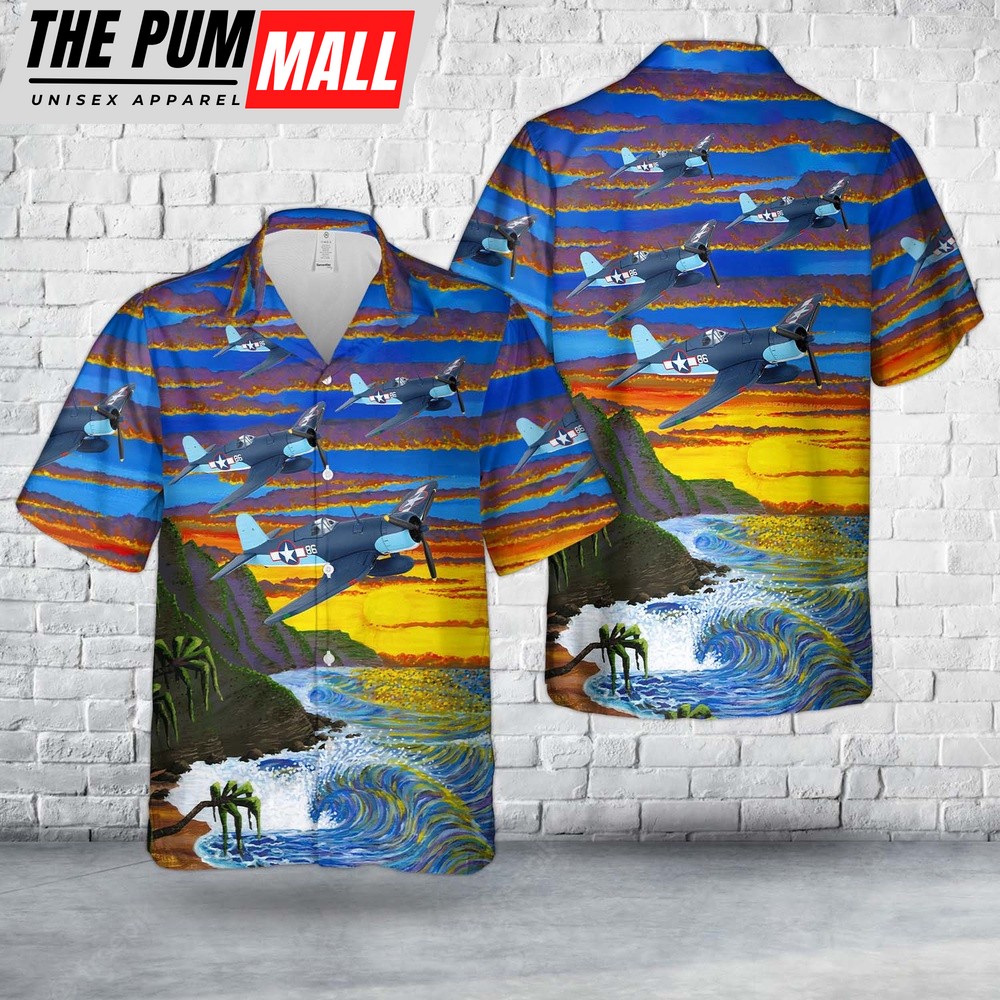 Us Navy Hawaiian Shirt, US Navy F4U Corsair Pappy Boyington World War II Hawaiian Shirt, Military Hawaiian Shirt