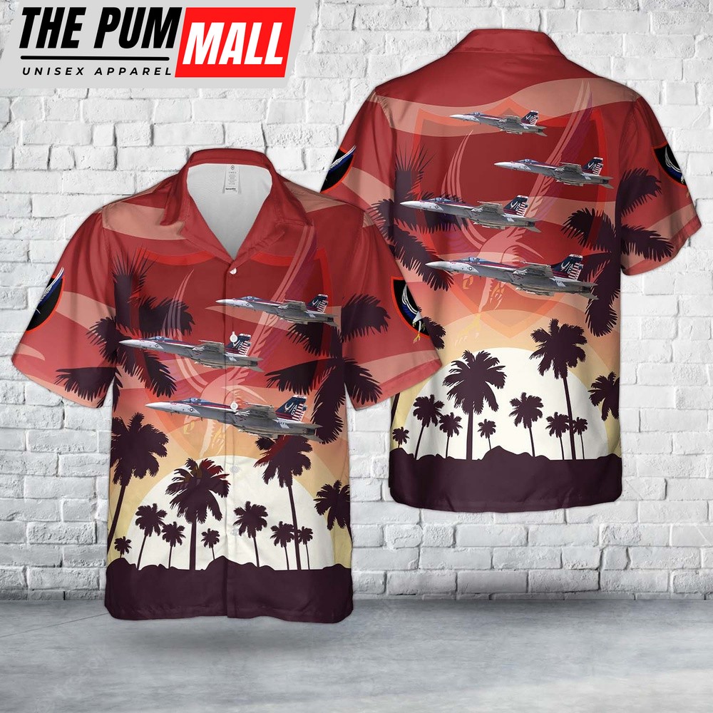 Us Navy Hawaiian Shirt, US Navy FA-18E Super Hornet Of VFA-136 Knighthawks Hawaiian Shirt, Military Hawaiian Shirt
