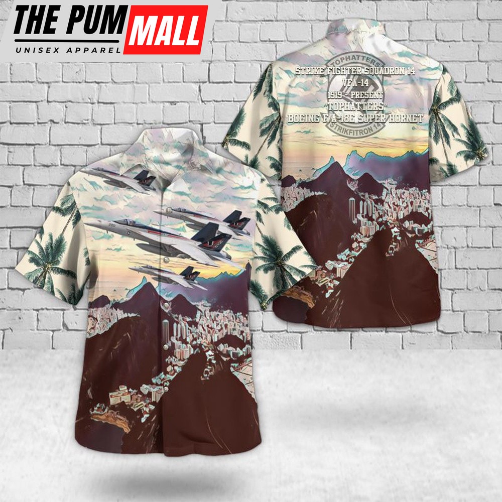 Us Navy Hawaiian Shirt, US Navy FA-18E Super Hornet Of VFA-14 Tophatters Hawaiian Shirt, Military Hawaiian Shirt