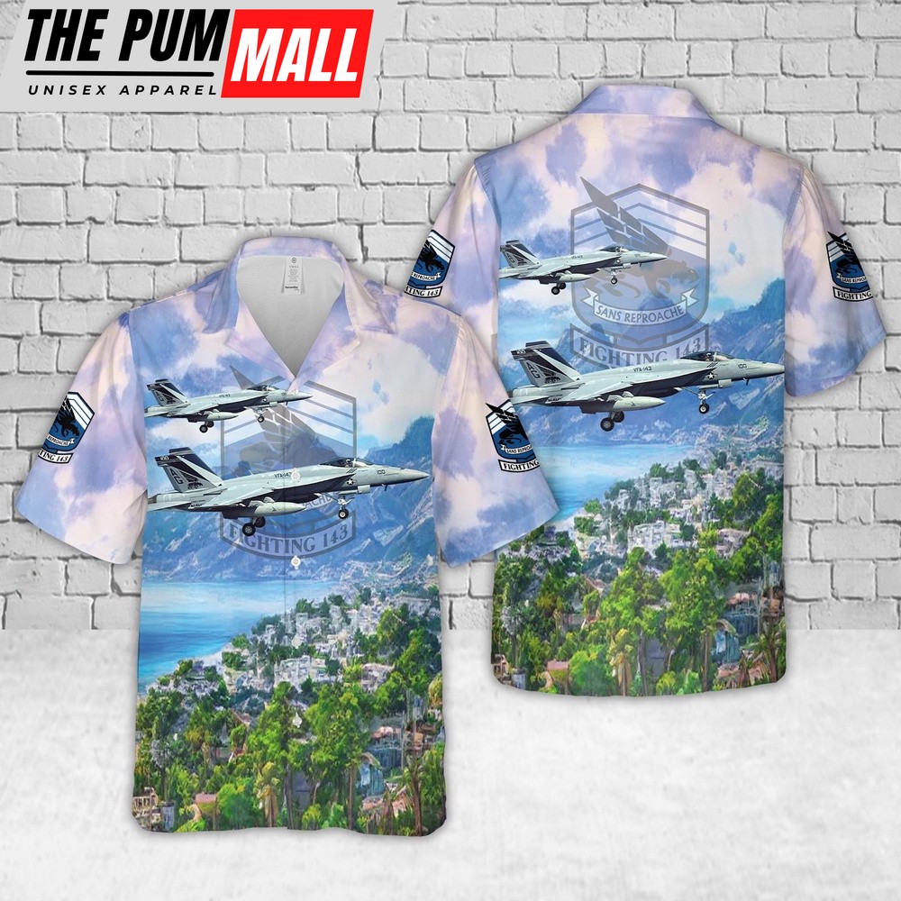 Us Navy Hawaiian Shirt, US Navy FA-18E Super Hornet Of VFA-143 Pukin Dogs Hawaiian Shirt, Military Hawaiian Shirt