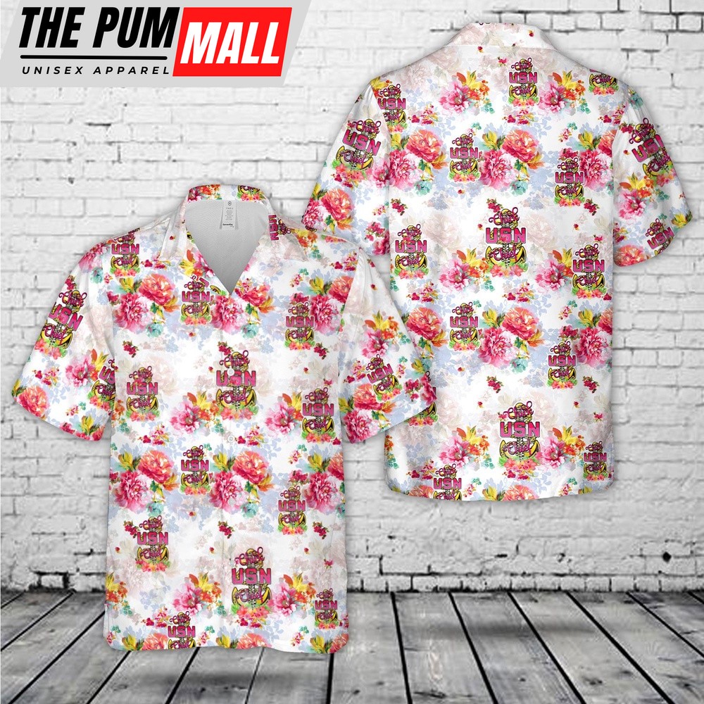 Us Navy Hawaiian Shirt, US Navy Female Chick Chief CPO Pink 2 Hawaiian Shirt, Military Hawaiian Shirt