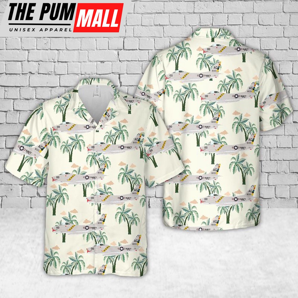 Us Navy Hawaiian Shirt, US Navy FJ-3M Fury Of VF-84 Jolly Rogers Hawaiian Shirt, Military Hawaiian Shirt