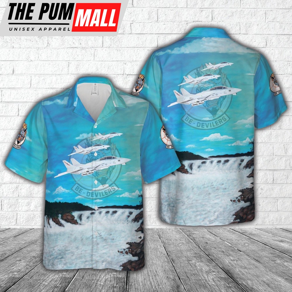 Us Navy Hawaiian Shirt, US Navy Grumman F-14A Tomcat of VF-74 Be-Devilers Hawaiian Shirt, Military Hawaiian Shirt
