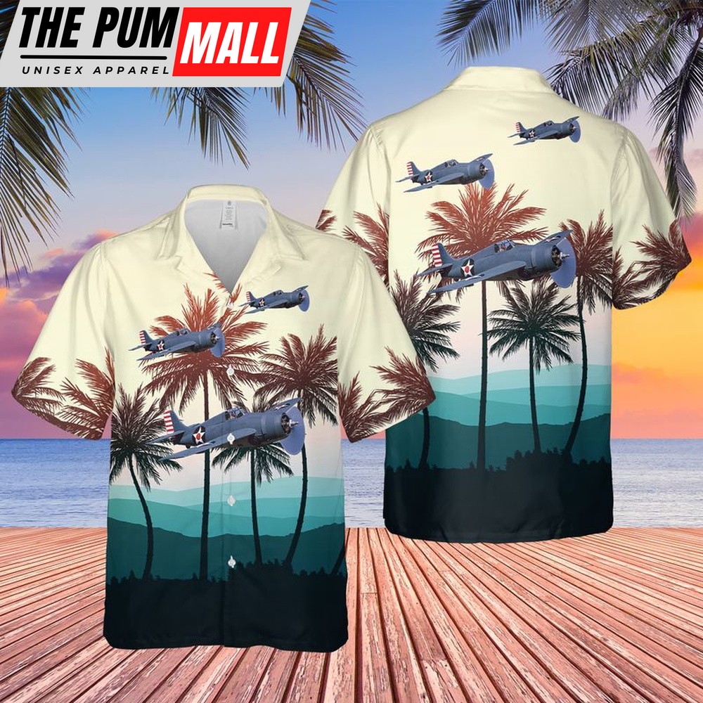 Us Navy Hawaiian Shirt, US Navy Grumman F4F-3 Hawaiian Shirt, Military Hawaiian Shirt
