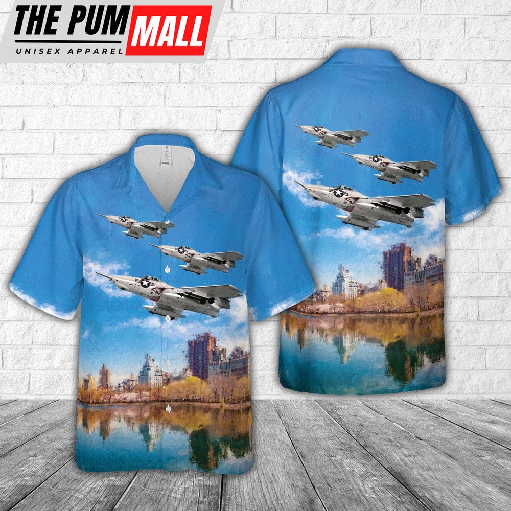 Us Navy Hawaiian Shirt, US Navy Grumman F9F-8 Cougar (BuNo 141140) Hawaiian Shirt, Military Hawaiian Shirt