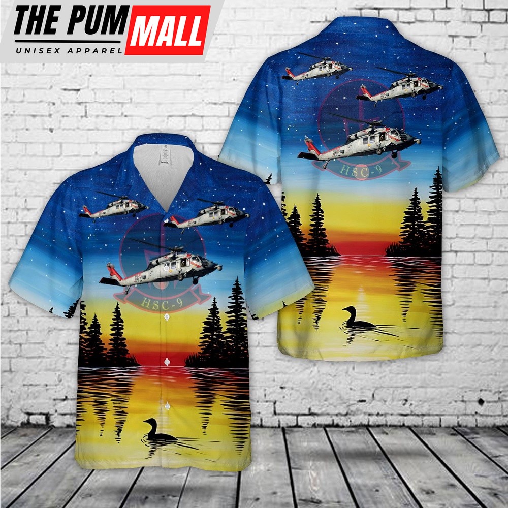 Us Navy Hawaiian Shirt, US Navy Helicopter Sea Combat Squadron 9 (HSC-9) Tridents Hawaiian Shirt, Military Hawaiian Shirt