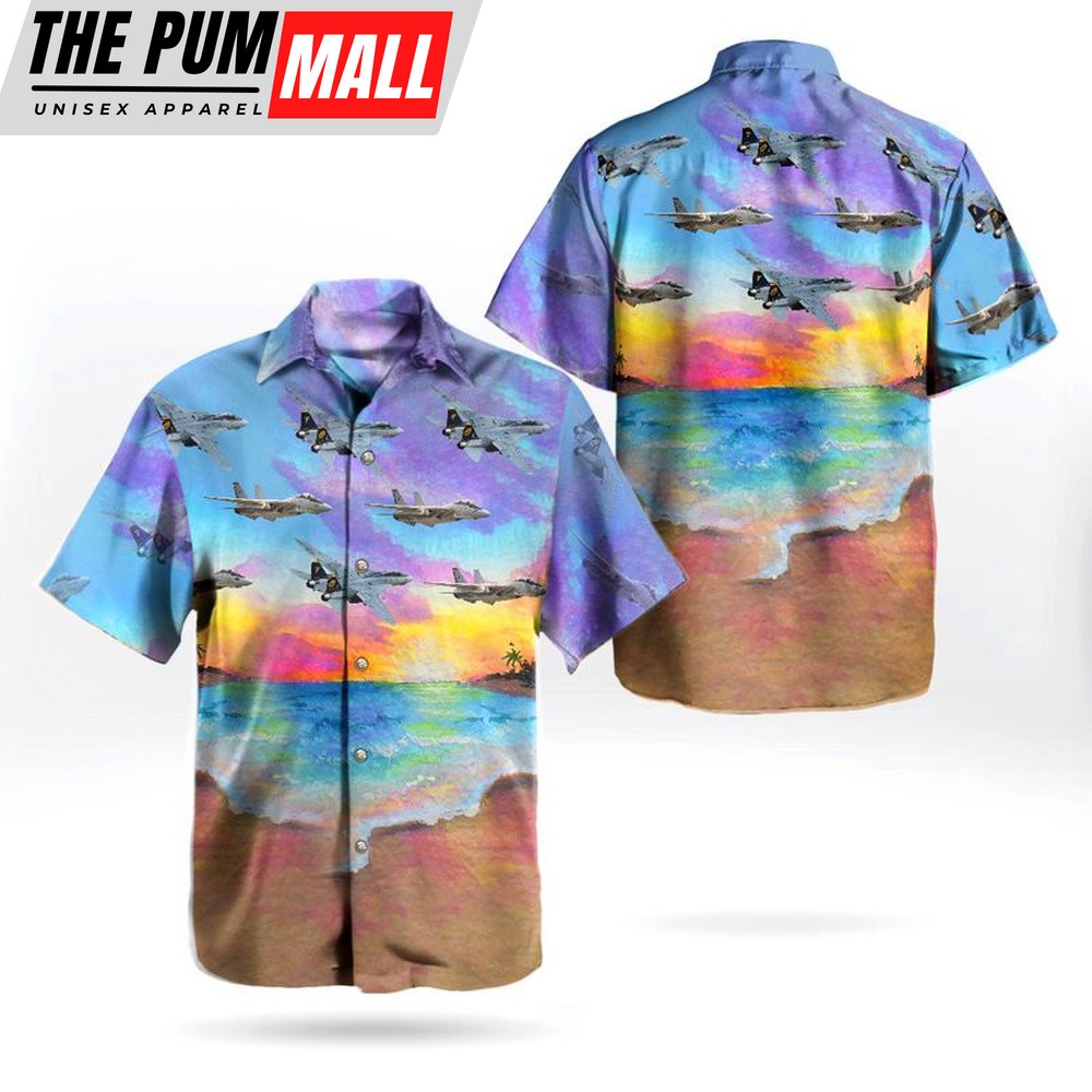 Us Navy Hawaiian Shirt, US Navy Historical Aircraft Grumman F-14 Tomcat Hawaiian Shirt, Military Hawaiian Shirt