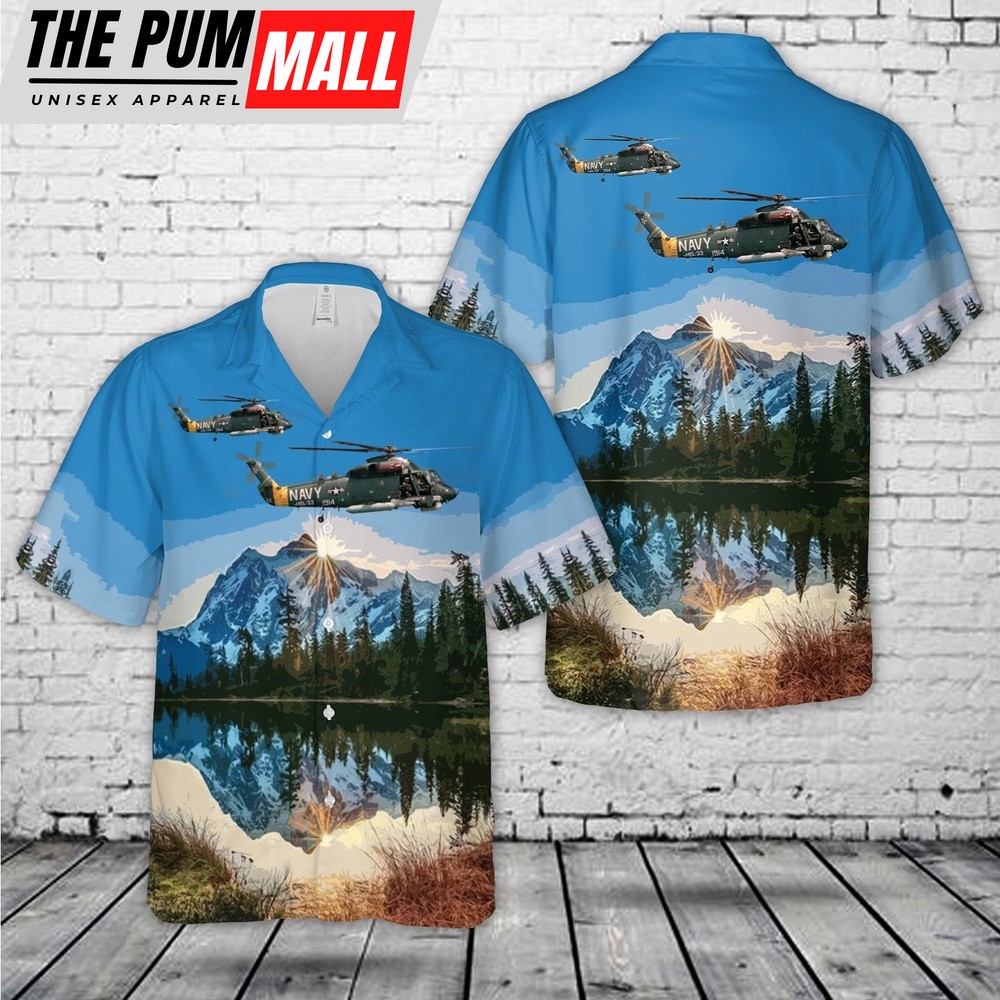 Us Navy Hawaiian Shirt, US Navy Kaman SH-2F Seasprite of HSL-33 Seasnakes Hawaiian Shirt, Military Hawaiian Shirt