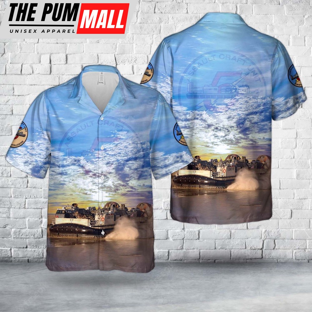 Us Navy Hawaiian Shirt, US Navy Landing Craft Air Cushion LCAC-17 Of Assault Craft Unit 5 (ACU 5) Hawaiian Shirt, Military Hawaiian Shirt