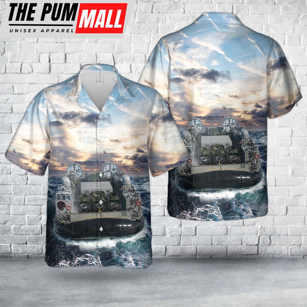 Us Navy Hawaiian Shirt, US Navy Landing Craft Air Cushion LCAC-55 Hawaiian Shirt, Military Hawaiian Shirt