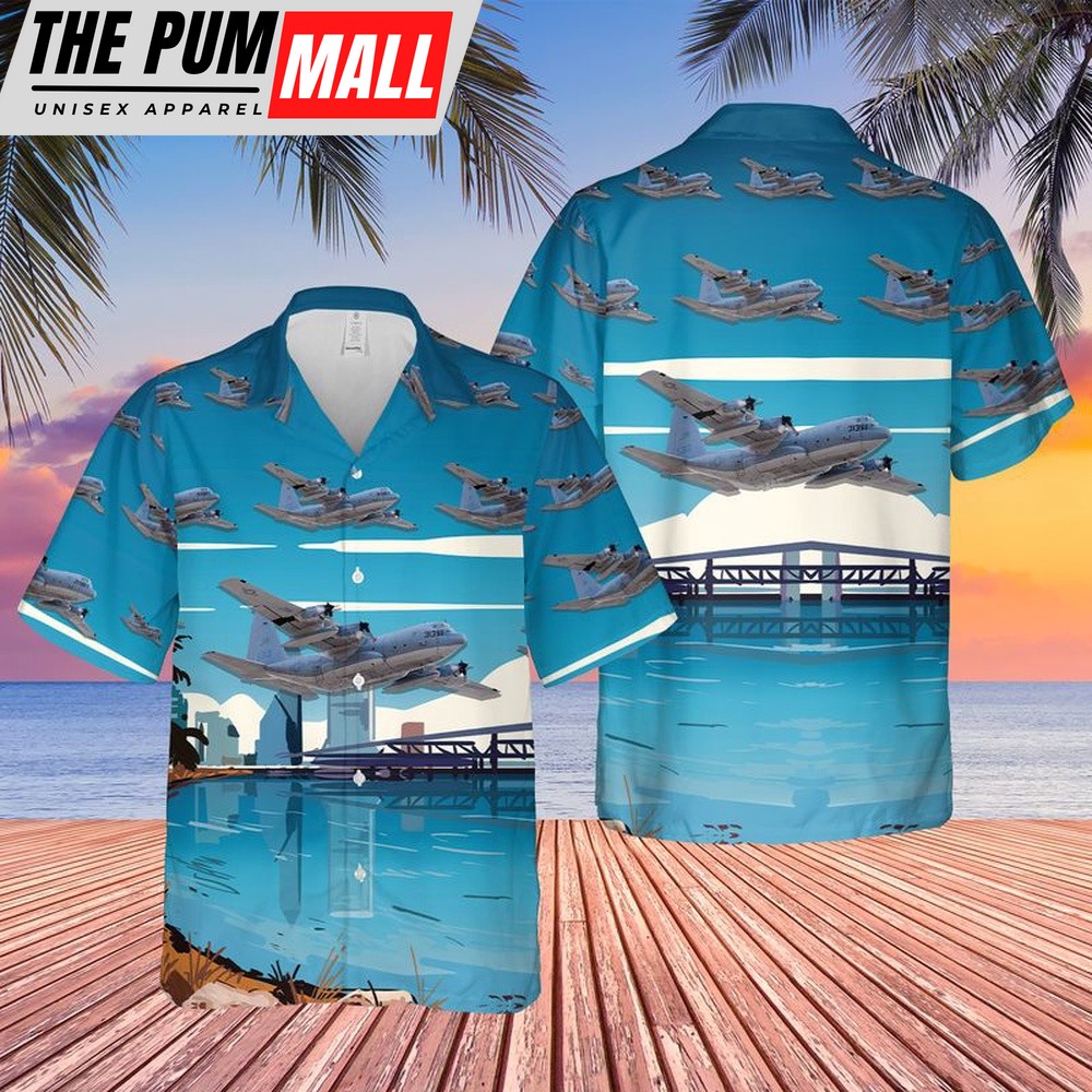 Us Navy Hawaiian Shirt, US Navy Lockheed C-130T Hercules Of VR-62 Nomads Hawaiian Shirt, Military Hawaiian Shirt