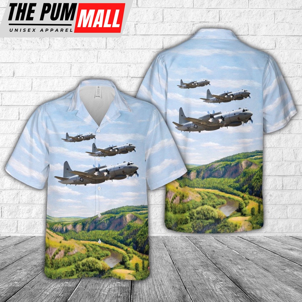 Us Navy Hawaiian Shirt, US Navy Lockheed EP-3E ARIES II of VQ-1 World Watchers Hawaiian Shirt, Military Hawaiian Shirt