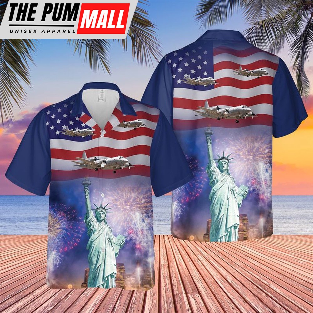 Us Navy Hawaiian Shirt, US Navy Lockheed P-3C Orion Happy New Year Hawaiian Shirt, Military Hawaiian Shirt