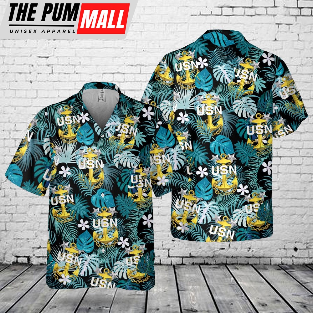 Us Navy Hawaiian Shirt, US Navy Master Chief Anchor Pocket Hawaiian Shirt, Military Hawaiian Shirt