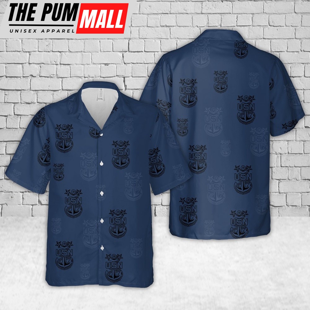 Us Navy Hawaiian Shirt, US Navy Master Chief Silhouette Hawaiian Shirt, Military Hawaiian Shirt