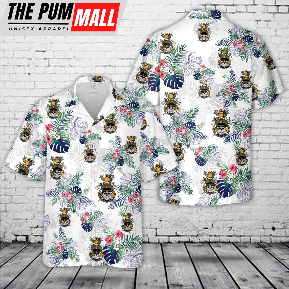 Us Navy Hawaiian Shirt, US Navy Master Chief Skull and Cross Bones anchor Hawaiian Shirt, Military Hawaiian Shirt