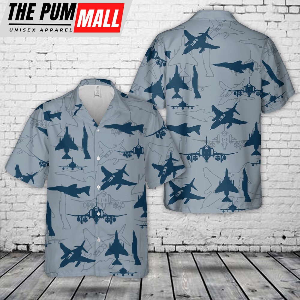 Us Navy Hawaiian Shirt, US Navy McDonnell Douglas F-4 Phantom II Aircraft Silhouettes Hawaiian Shirt, Military Hawaiian Shirt