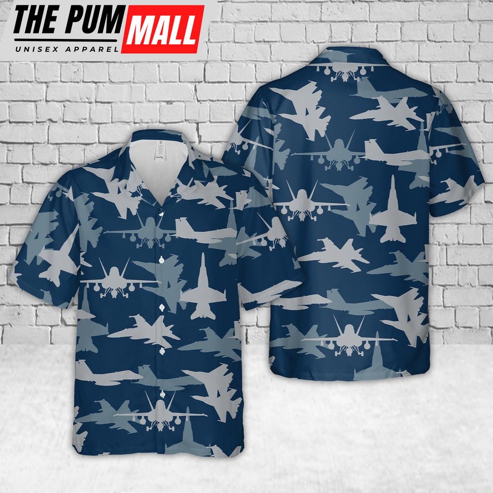 Us Navy Hawaiian Shirt, US Navy McDonnell Douglas FA-18 Hornet Aircraft Silhouettes Hawaiian Shirt, Military Hawaiian Shirt
