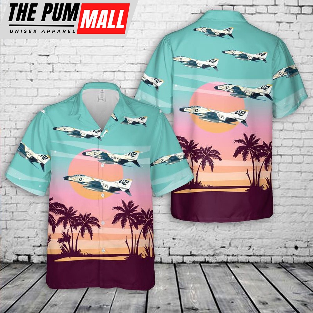 Us Navy Hawaiian Shirt, US Navy McDonnell F-4B Phantom II Of VF-84 Jolly Rogers Hawaiian Shirt, Military Hawaiian Shirt