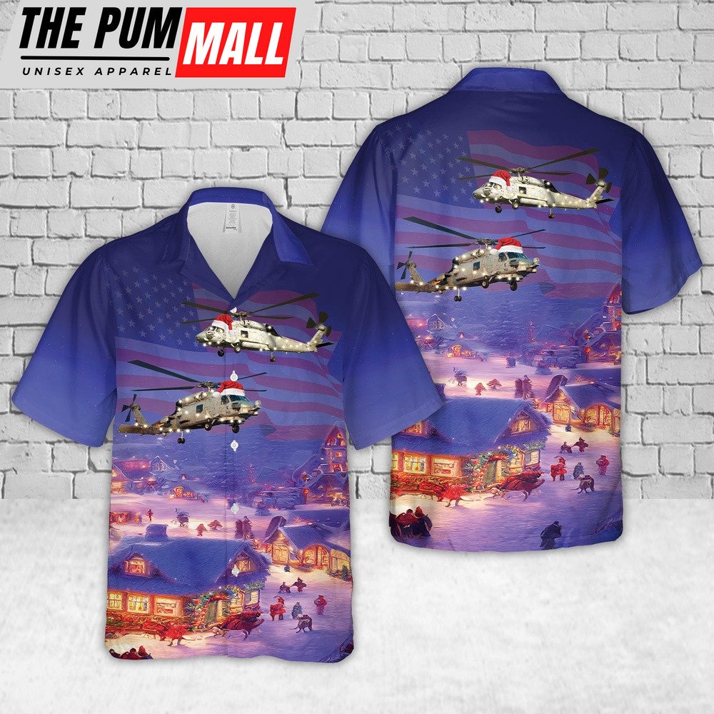 Us Navy Hawaiian Shirt, US Navy MH-60 Seahawk Christmas Hawaiian Shirt, Military Hawaiian Shirt