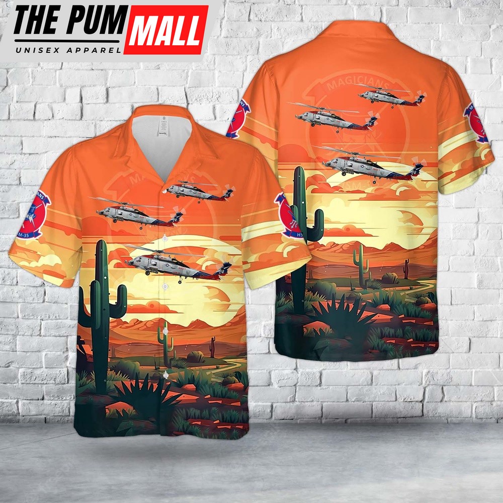 Us Navy Hawaiian Shirt, US Navy MH-60R Seahawk HSM-35 Magician Hawaiian Shirt, Military Hawaiian Shirt